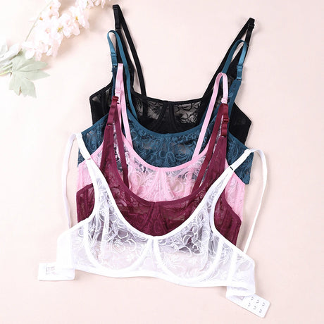 3 Pcs Women's Lace Bra Set Underwire Hollow out Embroidery Sexy plus Size Lingerie Tops Brassiere Underwear B C D E Cup
