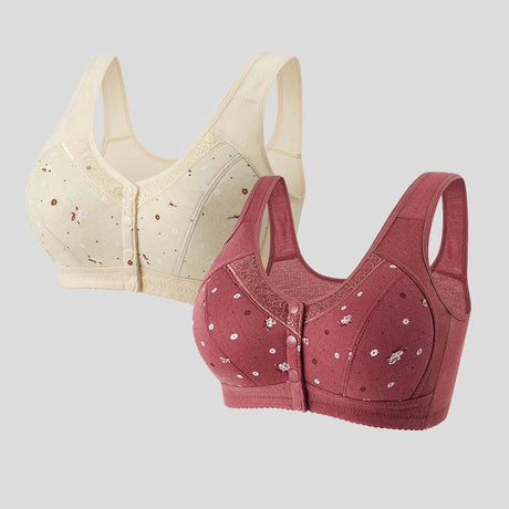 FallSweet Front Closure Cotton Bra for Women Plus Size Seamless Wireless Sports Bras Thin Underwear for Middle-Aged & Elderly