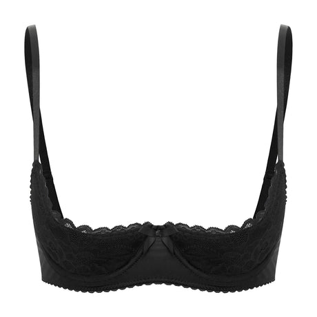 Women Sexy Open Cups Bra Exposed Nipples Lingerie Tops Adjustable Straps Underwire Lace Push Up Brassiere Underwear Nightwear