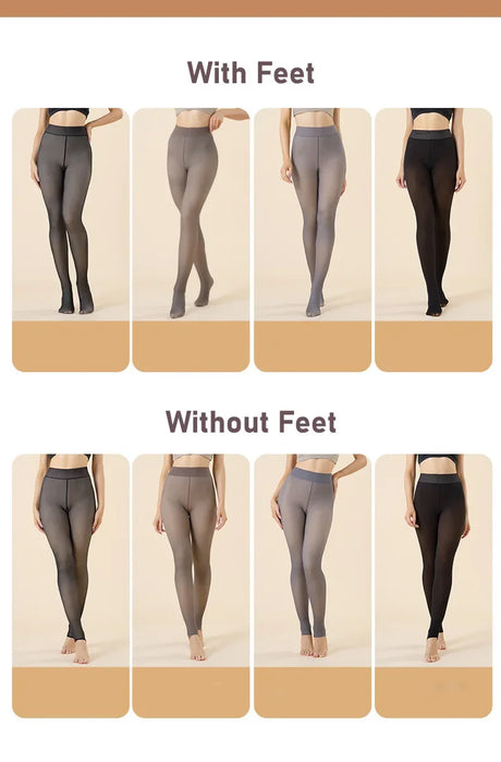 2PCS Plus Size Women's Fleece Warm Winter Tights Leggings Thick Fleece Panty Fake Translucent Pantyhose Thermal Stockings Woman