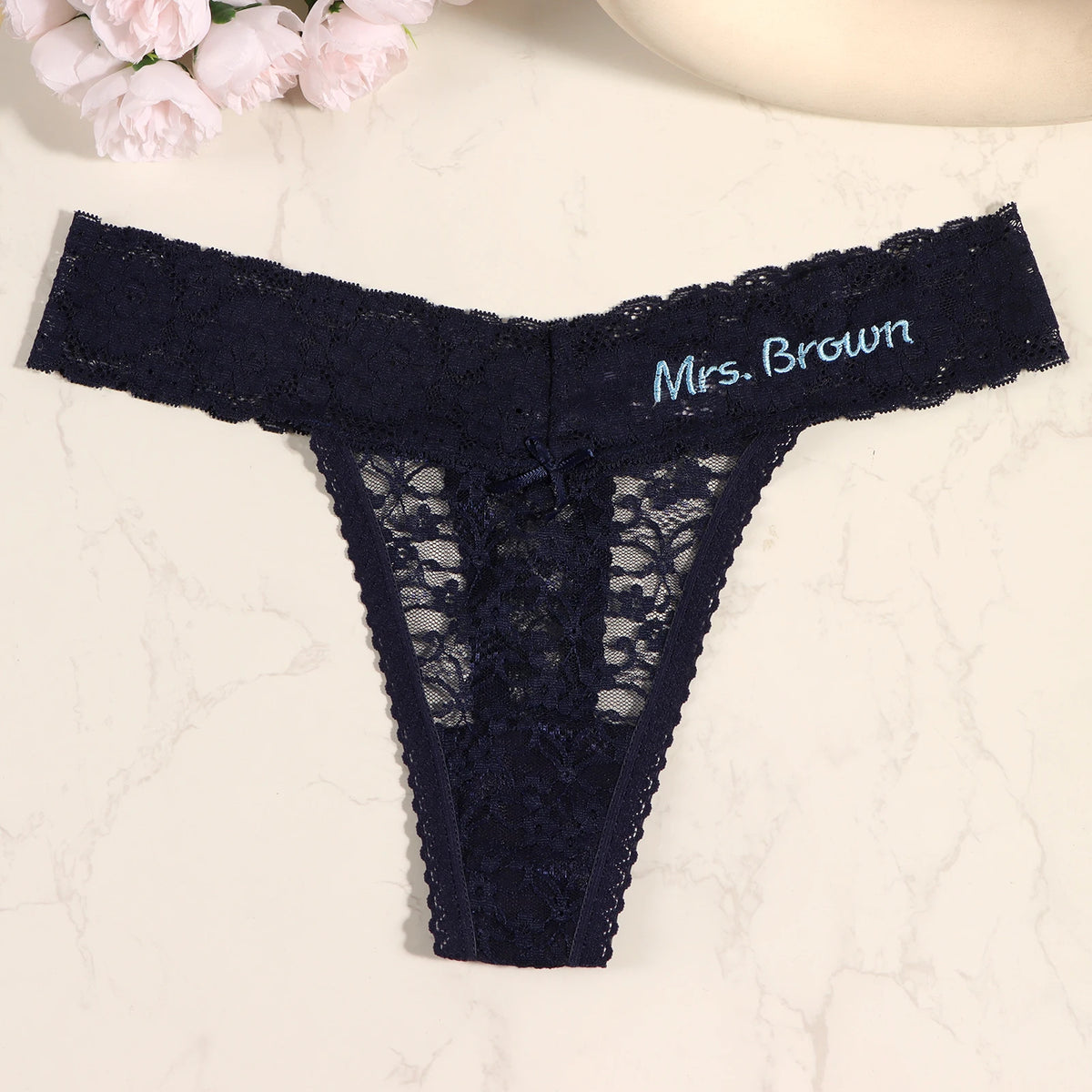 Custom Embroidered Name Lace Panties for Women Personalized Letter Bridal Underwear Wedding Honeymoon Gift
