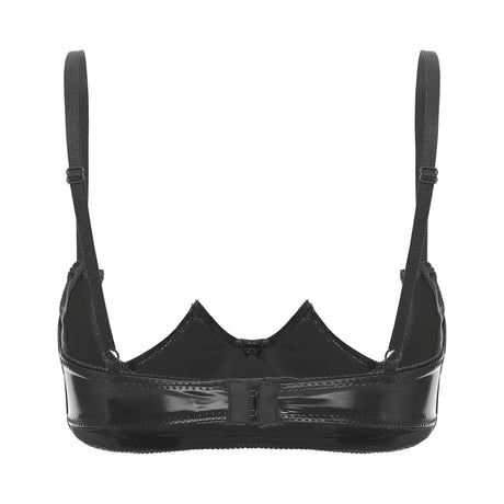 Women Sexy Exposed Nipple Bras Wet Look Patent Leather Underwired Brassiere Top Lingerie for Nightclub Pole Dacing Nightwear