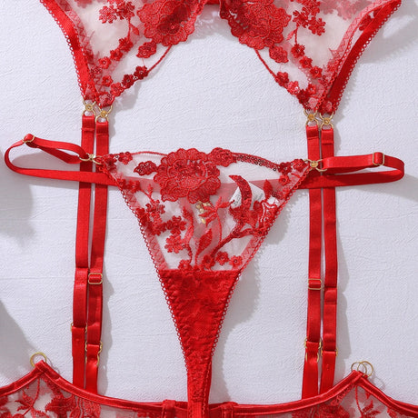 Ellolace Honey Women's Lingerie Sets Sexy Sparkling Bra 5PC Charming Jewel Boudoir Women's Underwear Burning Hot Intimate Kits
