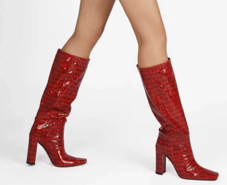 2024 NEW Fashion High Tube Knee High Boots 10cm/6.5cm Thick Heel 21 Colors Women Short Plush Boots Size 45 Winter Leather Shoes