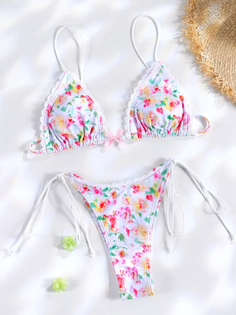 Sexy Triangle Mini Bikini Sets Micro Thongs Swimsuit Women Bathing Suit Biquini Bandage Beachwear Print Swimwear Thong Bikini