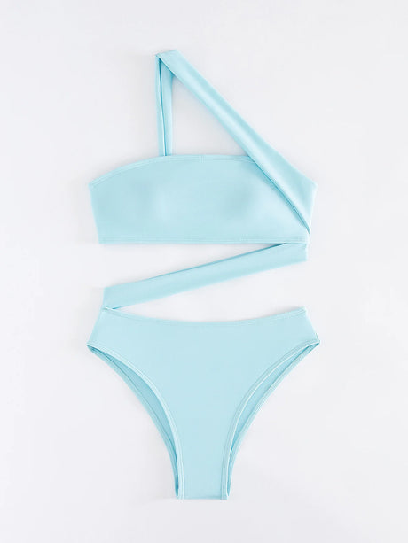 Cikini-One-Piece Swimsuit for Women, Strapless Straps, Slanted Shoulder, Beach Swimwear, Bathing Suit, Monochromatic, Summer