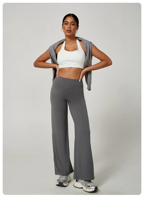 DFXEN LOGO New Women Wide Leg Yoga Pants High Waist Butt Lift Loose Fitness Gym Workout Flare Leggings Casual Sports Trousers
