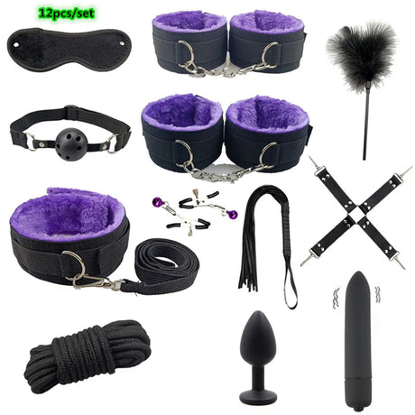 Adult Game Sex Products BDSM Bondage Set Metal Anal Plug Fox Tail Handcuffs Whip Gag Sex Shop Erotic Sex Toys For Couples Women