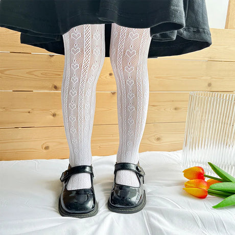 Lolita Girls Vertical Stripe Lace Mesh Pantyhose Cozy Wear Resistant Elastic Knit Elegant Sweet Princess Leggings