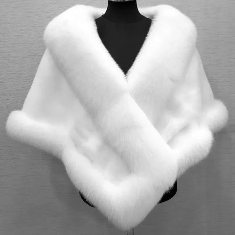 White Fur Shawl Women's Jacket Autumn Winter Faux Mink Fox Fur Dress Cheongsam Cloak Coats New 2026 Thicken Warm Short Outwear
