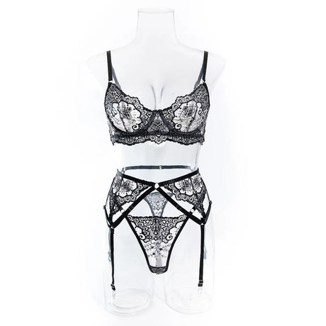 Krasapt New Embroidery 3 Items Sexy Lingerie Set Intimates Porn Female Underwear Uncensored Red Erotic Lingerie Sex Shop