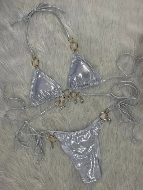 New 2026 Luxury Rhinestones String Bikinis Set Women Summer Beach 2 Piece Swimsuit Female Triangle Swinwears