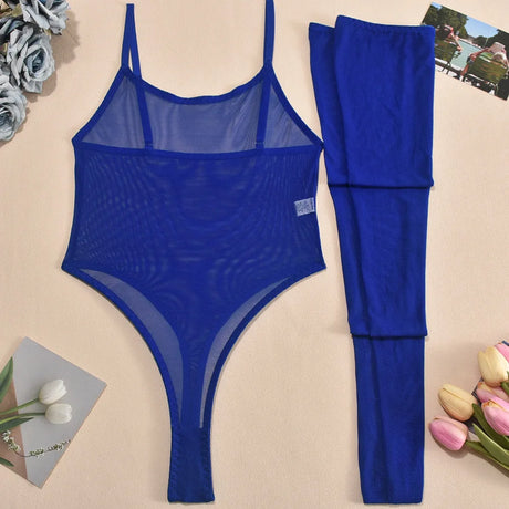 Toucheart Erotic Dress with Leg Socks Mesh See-through Patchwork Seductive Body Shaping Backless Women Intimate Hollow Dress Set