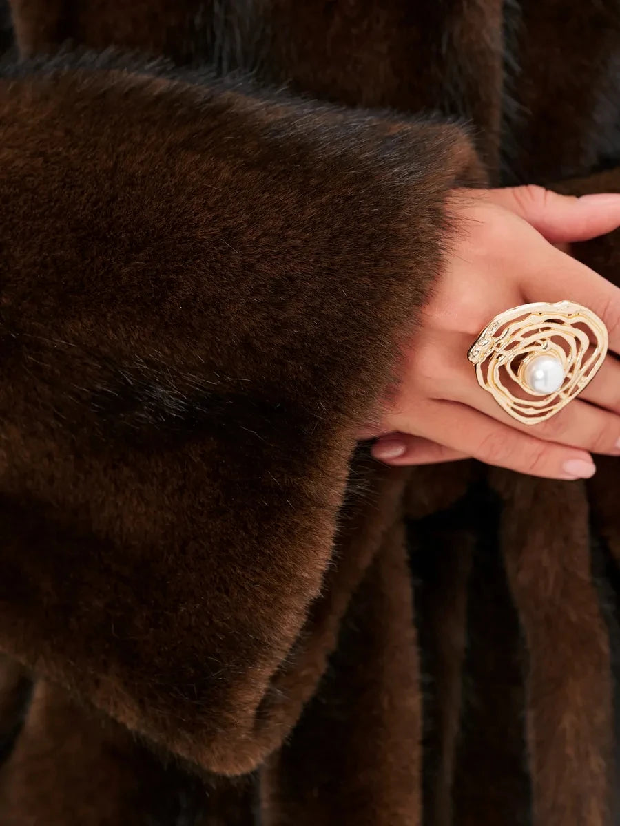 2026 Autumn Winter Women Faux Mink Fur Coat Lapel Collar Belted Long Jacket Luxury Fluffy Outerwear Brown