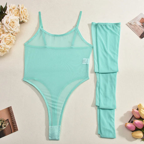 Toucheart Erotic Dress with Leg Socks Mesh See-through Patchwork Seductive Body Shaping Backless Women Intimate Hollow Dress Set