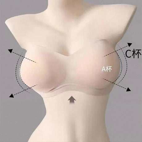 Ultra Push up Strapless Bra 10cm Extra Thick Padded Adhesive Breathable for Summer Skin Tone Invisible Sticky Bustier Beige