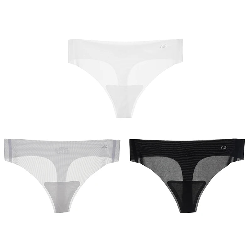 1/3PCS Sexy Women's Low Waist Light Transparent Panties Solid Color Underwear Antibacterial Crotch Ice Silk Underwear Briefs