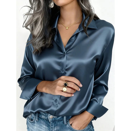 Spring And Autumn Women's Lapel Shirt Button Cardigan Top Black Green Red Elegant Fashion Office Basic Blouses For Female Shirts