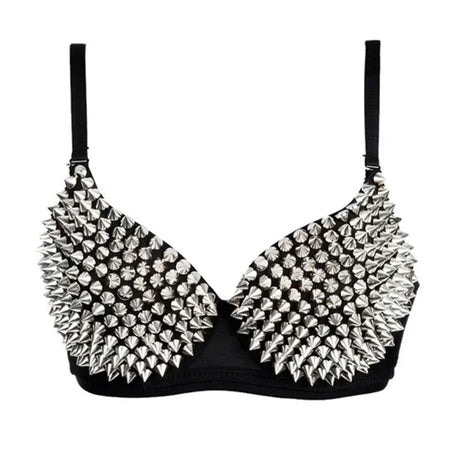 Silver Gothic Bra Top Rivets Punk Rave Bralette Lingerie Sexy Push Up Brassiere Nightclub Party Bar Hot Fashion Women Bras