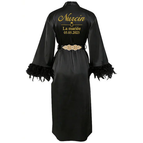 Customized Bathrobe for Women Personalized Name And Date Robe Add Any Text Gown for Bridal Party Feather Bride Robes