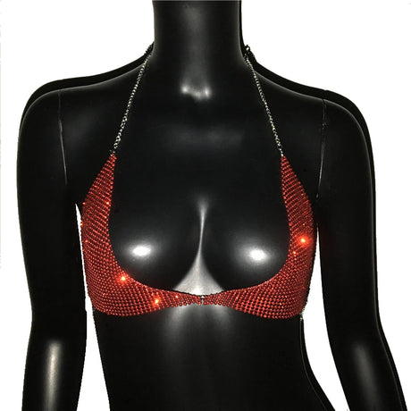 FestivalQueen Sequined Tops for Women Crystal Diamonds Boob Bra Party Club Metal Strap Rhinestone Bras Silver and Gold
