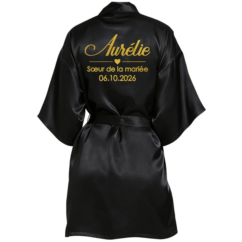Personalized Name and Date Robe Bride Bridesmaid Bathrobe Birthday Party Gown Add Any Text Robes