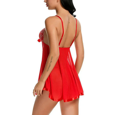 Women's Pajamas Dress Sexy Lingerie Embroidered Sequins Night Dress Women Transparent Suspender Nightgown Sleepwear for Sleeping