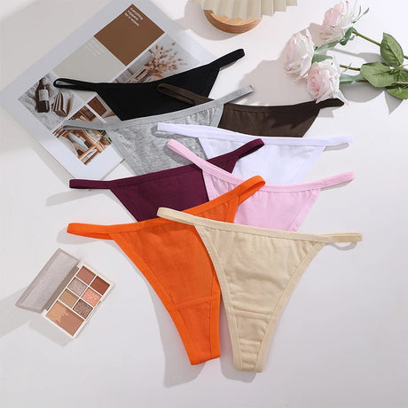 3Pcs/Set Women Sexy Cotton G-String Thin Strap Femme Thong Underwear Intimate Panties Low Waist Briefs Lingerie Cotton T-back