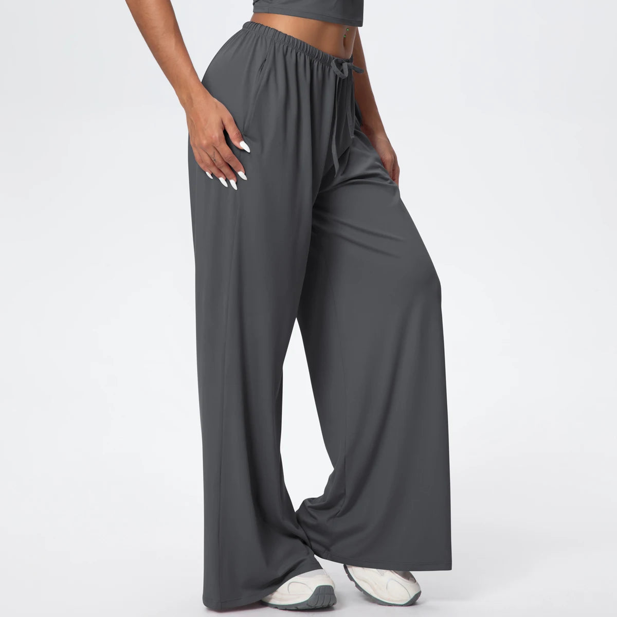 Women Quick Drying Wide Leg Yoga Pants Loose Yoga Pants High Waist With Pockets Fitness Sport Gym Workout Drawstring Full Length