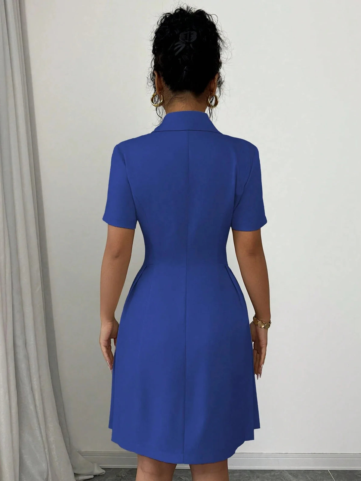 2026 Luxury Dresses Solid Color Notched Lapel Double Breasted Short Sleeve Slim Summer Midi Dress for Woman Clothes