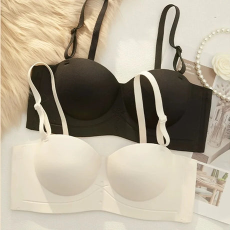 Half Cup of Scarless Suspender Bra Without Steel Rings Gathering Strapless Breasts for Women Adjustable Sexy Scarless Underwear