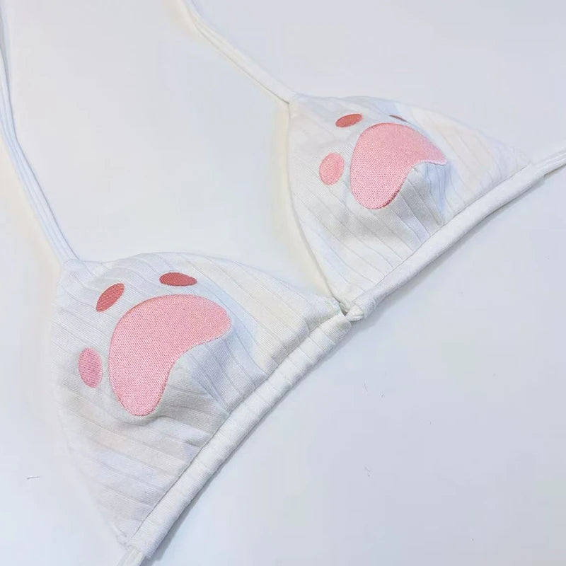SENMHS Original Japanese Sweet Lolita Cat Girl Cosplay Set Women Kawaii Cat Paw Bikini with Hooded Bodysuit Photo Shoot Hallowee