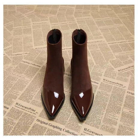 Ankle Boots Women Chunky Mid Heels Suede Shoes Woman Pointed Toe 2026 Trend Winter New Goth Walking Snow Chelsea
