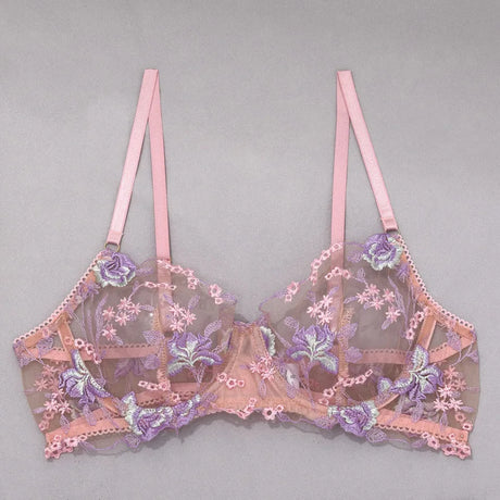 Diccvicc Floral Lingerie Embroidery Transparent Sexy Lace Women Underwear Bra Thong Exotic Apparel Erotic Outfits Intimate Set