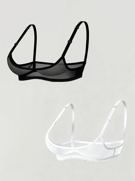 Sexy Mesh Sheer Bra 2pcs Cutout Erotic Adjustable Bra Women Open Cup Bra Underwear Hollow Out Transparent Lingerie