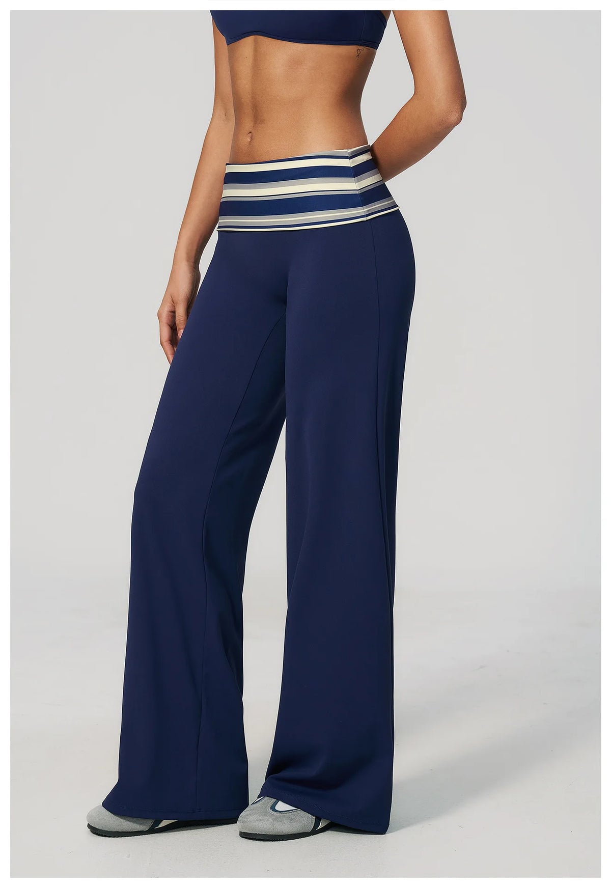 Fashion Polka Dot And Striped Wide Leg Pants For Women Fold Over Waist Bell-bottoms Flare Yoga Pants Push Up Workout Leggings