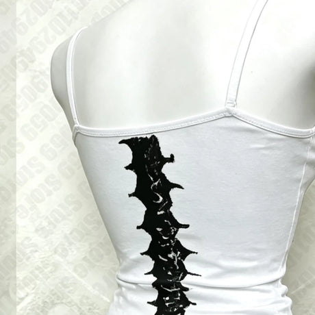 Y2K Gothic Alt Sleeveless Crop Top Vintage Grunge Skeleton Front Back Graphic Slim Women Skeleton Ribcage Spine Cami Tank Tops