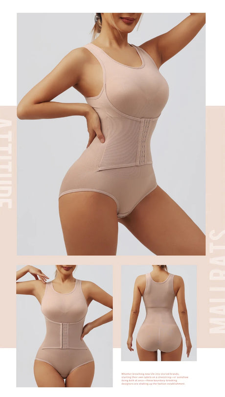 Women Bodysuit Shapewear with Zipper Belt Tummy Control Fajas Body Shaper Snap Crotch Waist Trainer Slimming Cincher Corset Tops