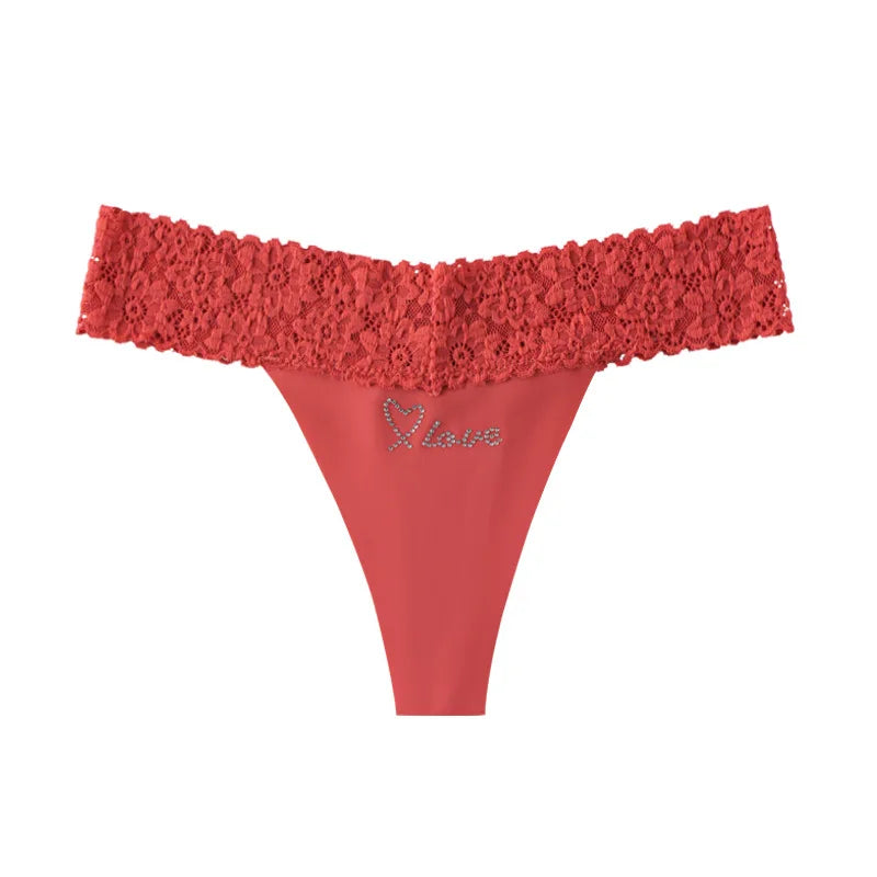 Custom Thong Crystal Letter Name G-string Women Ice Silk Panties Skin Effect Panty Seamless Knickers Girlfriend Anniversary Gift
