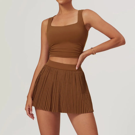 2-Piece Yoga Tennis Skirt Set Gym Outdoor Bra Crop Top High Waist Fitness Skirt Suit Women's Golf Dance Badminton Sport Shorts