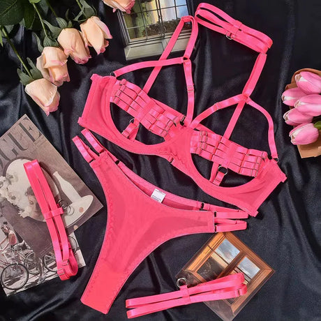 Tornova Erotic Lingerie with Steel Ring Women Hot Delicate Straps Gather Together Private Seductive Nightclub Corset Garter Set