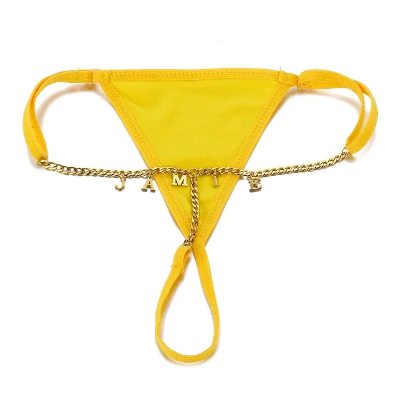 Sexy Women Custom Thong with Letter Metal 12 Constellations Body Waist Chain Jewelry Panties Girl Personalize Underwear Gift