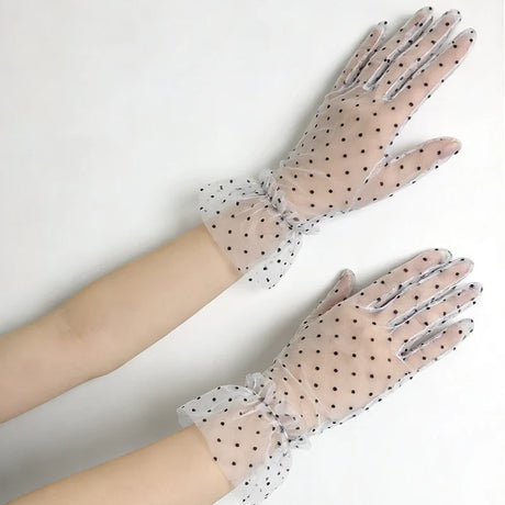 Short Dot Embellished Wedding Veil Performance Gloves for Women Netting Bridal Wedding Gown Polka Dot Gloves Breathable Gloves
