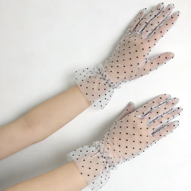 Short Dot Embellished Wedding Veil Performance Gloves for Women Netting Bridal Wedding Gown Polka Dot Gloves Breathable Gloves