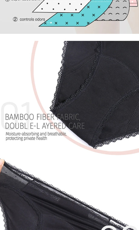 Bamboo Comfortable women's period panties 4 layer leak-proof absorbent menstrual period underwear postpartum incontinence briefs