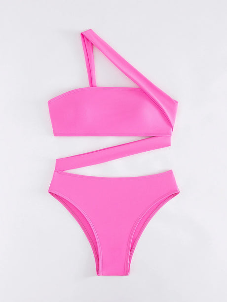 Cikini-One-Piece Swimsuit for Women, Strapless Straps, Slanted Shoulder, Beach Swimwear, Bathing Suit, Monochromatic, Summer