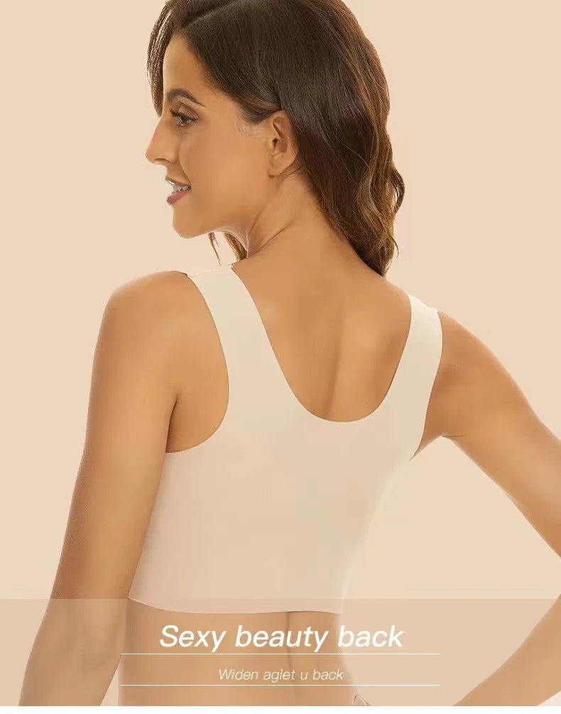 WomenBeautiful Back Bra Large Size Fat Mm Bra Gathered and Traceless Thin Cotton Strapless Underwear Without Steel Ring Vest