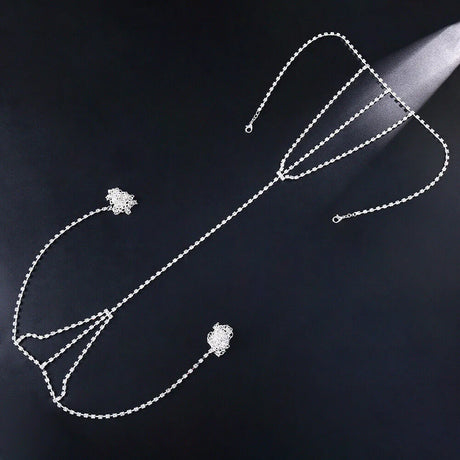 Sexy Geometric Silver V-Shape Body Chain Shining Rhinestone Waist Chain Women Festival Clubwear Adjustable Party Jewelry