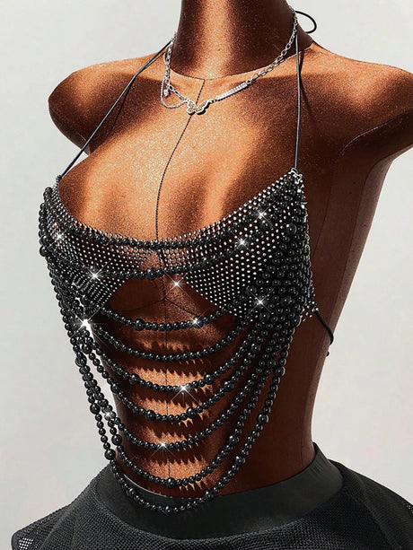 Sexy Metal Rhinestone Corset Crop Top Women Summer Club Party tops Woman Clothing See through Beach Halter Tank Top Streetwear