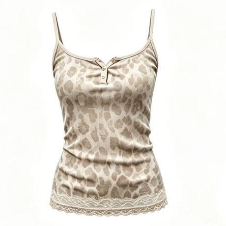 American Leopard Print Slips Bows Patchwork Lace Sexy Slim Crop Camis Top Fashion Women Y2K Outfits Festival Party Halter Vest